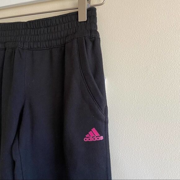 ADIDAS Girl’s Cotton Fleece Sweatpants Black Pink Size S(7/8) New! - Picture 2 of 8